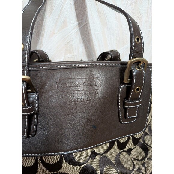 Coach Handbag F3J-6367 Zoe Leather Canvas Satchel Purse Brown Tan Beige Handbag - Picture 2 of 13